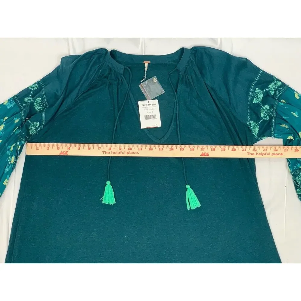 Free People Mix It Up Tunic Dress Balloon Sleeve Teal Blue Green Size S BNWT